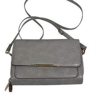 Roulens Forever Young Small Crossbody Shoulder Bag Double Zipped Gray Purse